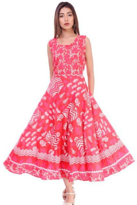 NUWAAL Women A-line Multicolor Maxi/Full Length Dress