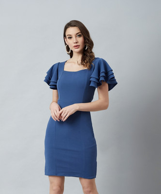 ATHENA Women Bodycon Blue Midi/Calf Length Dress