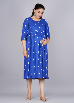 DHRUVI Women Fit and Flare Light Blue Midi/Calf Length Dress