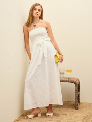 SASSAFRAS Women Fit and Flare White Midi/Calf Length Dress