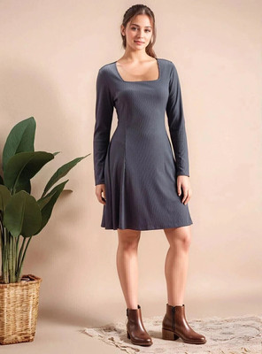 Dwarros Women A-line Grey Above Knee/Mid Thigh Length Dress