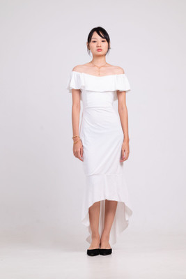 Bare Blitz Women Fit and Flare White Midi/Calf Length Dress