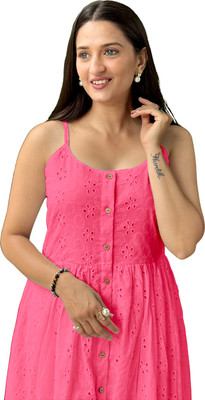Dharmaj Creation Women Pleated Pink Midi/Calf Length Dress