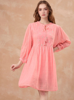 all about you Women Fit and Flare Pink Above Knee/Mid Thigh Length Dress