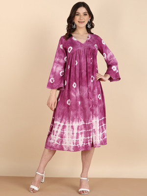 PinkTribe Women Fit and Flare Purple Midi/Calf Length Dress