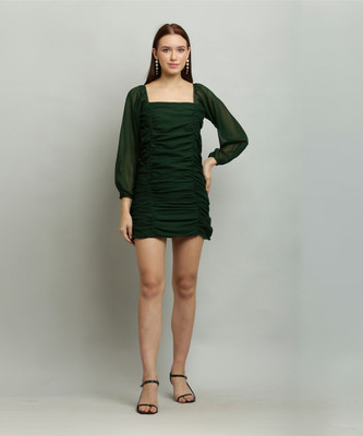 Shyammc Women Bodycon Green Above Knee/Mid Thigh Length Dress