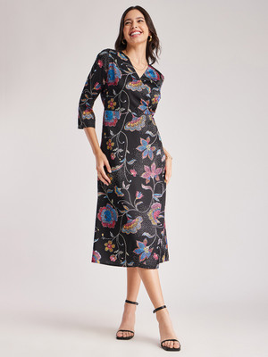 Fable Street Women A-line Black Midi/Calf Length Dress