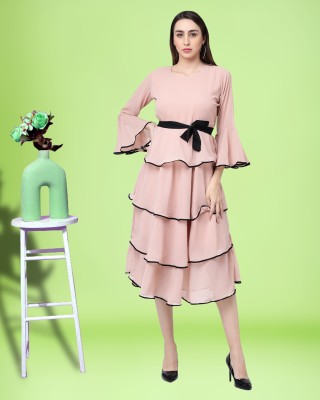 MISS AYSE Women Fit and Flare Pink Dress