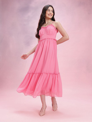 Dressberry Women A-line Pink Midi/Calf Length Dress