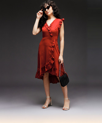 Emeros Women A-line Maroon Knee Length Dress