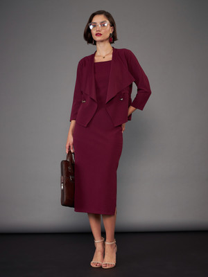 SASSAFRAS Women Bodycon Maroon Below Knee Dress
