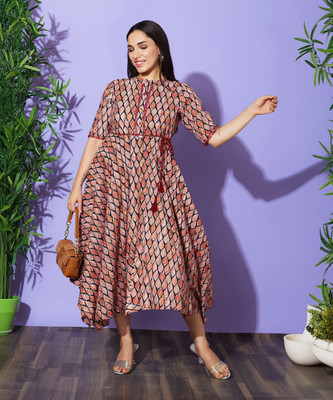 Globus Women A-line Multicolor Midi/Calf Length Dress
