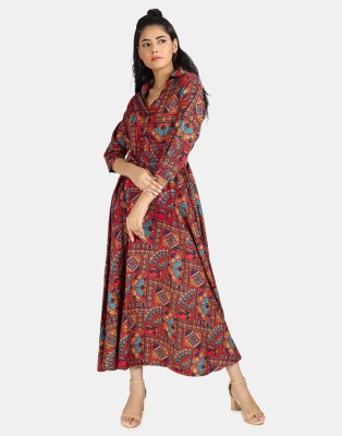 Nature Craft Women Fit and Flare Maroon Dress