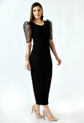 SAKSHI TRADER Women Bodycon Black Midi/Calf Length Dress