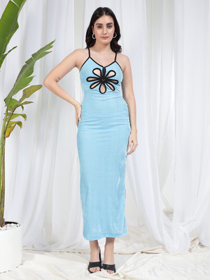 TANDUL Women A-line Light Blue Maxi/Full Length Dress