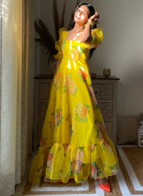 indianrani Flared/A-line Gown(Yellow)