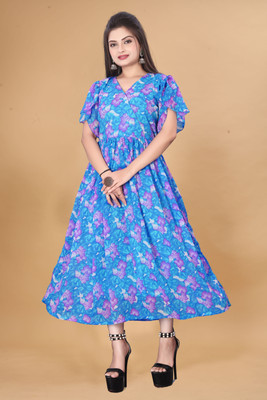 HouseOfCommon Women Maxi Blue Knee Length Dress