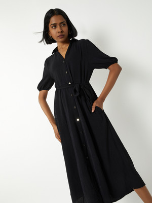 MAX Women A-line Black Below Knee Dress
