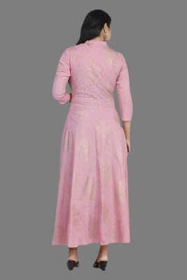 AnviTextile Women Fit and Flare Pink Midi/Calf Length Dress