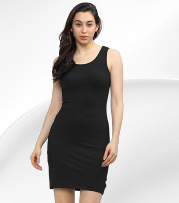 Funtos Women Bodycon Black Above Knee/Mid Thigh Length Dress