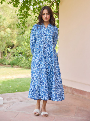 Aravalii ecommerce Women Fit and Flare Blue Knee Length Dress
