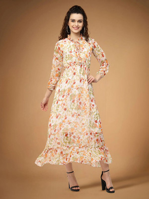 Moda Rapido Women Fit and Flare Multicolor Knee Length Dress