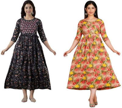 Moda Rapido Women Fit and Flare Multicolor Midi/Calf Length Dress