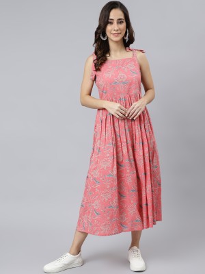 Janasya Women Fit and Flare Pink Dress