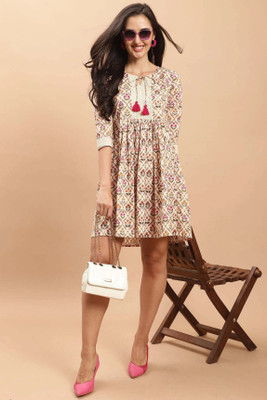 Rajnandini Women A-line Multicolor Above Knee/Mid Thigh Length Dress