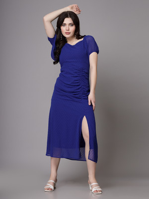 AAYU Women Sheath Dark Blue Midi/Calf Length Dress