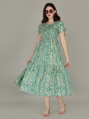 Gajal Women Printed A-line Kurta(Green)