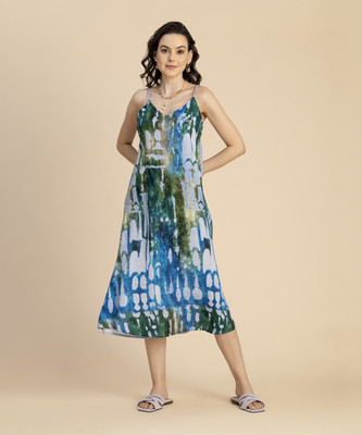 moomaya Women Fit and Flare Multicolor Midi/Calf Length Dress