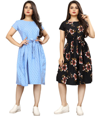 HouseOfCommon Women A-line Multicolor Knee Length Dress