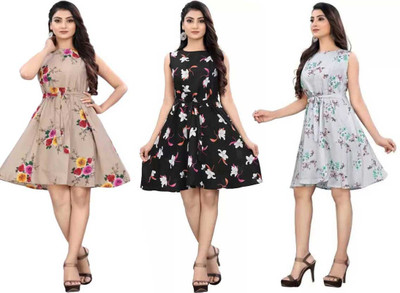 AK Fashion Women A-line Multicolor Above Knee/Mid Thigh Length Dress