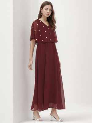 GlowRist Women A-line Brown Maxi/Full Length Dress
