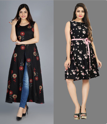 Hiral Creation Women Fit and Flare Black Maxi/Full Length Dress