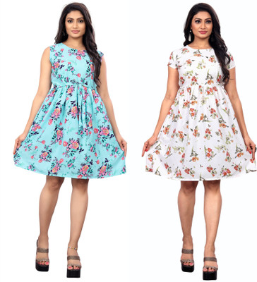 SARVOPAREE CREATION Women A-line Multicolor Above Knee/Mid Thigh Length Dress