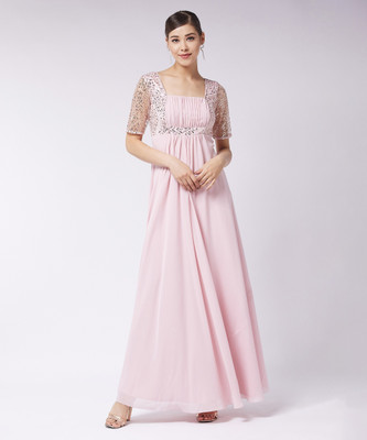 Miss Chase Women A-line Pink Maxi/Full Length Dress