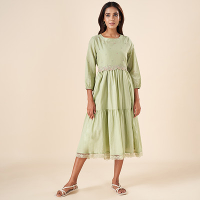 Akkriti by Pantaloons Women Tiered Light Green Maxi/Full Length Dress
