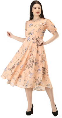 HouseOfCommon Women Maxi Orange Knee Length Dress