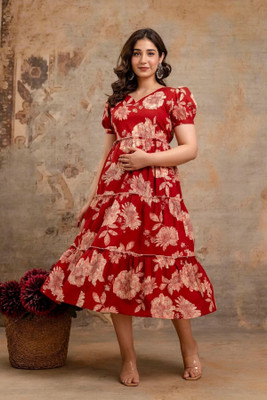 MACHLA Women Gown Red Maxi/Full Length Dress