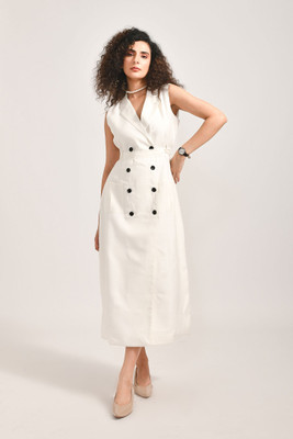 MEERABELLA Women Fit and Flare White Ankle Length Dress