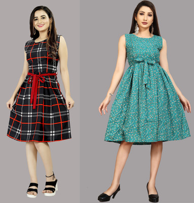 Hiral Creation Women Fit and Flare Black Knee Length Dress