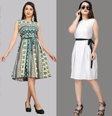 Modli 20 Fashion Women Fit and Flare White Knee Length Dress