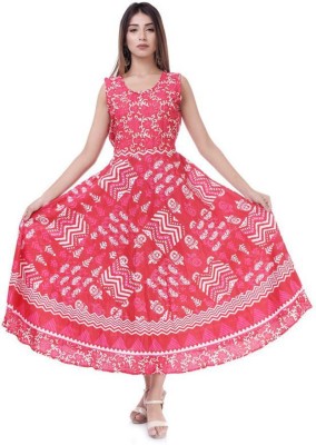 RAJDEVI JAIPUR PRINTS Women Fit and Flare Red Dress