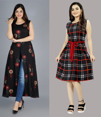 tanvi creation Women A-line Maroon Midi/Calf Length Dress