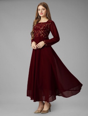 Silkonic Women A-line Maroon Dress