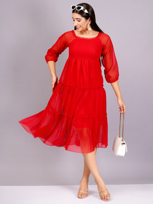 Highlight fashion export Women Gown Red Midi/Calf Length Dress
