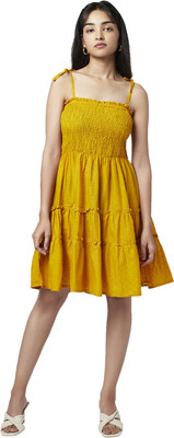 YU by Pantaloons Women Fit and Flare Yellow Midi/Calf Length Dress