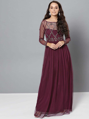 STREET9 Women Fit and Flare Maroon Maxi/Full Length Dress